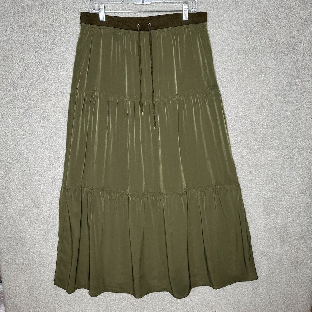 Jones New York Maxi Skirt Women 8 Green Boho Tiered Metallic Coastal Cowgirl Y2K